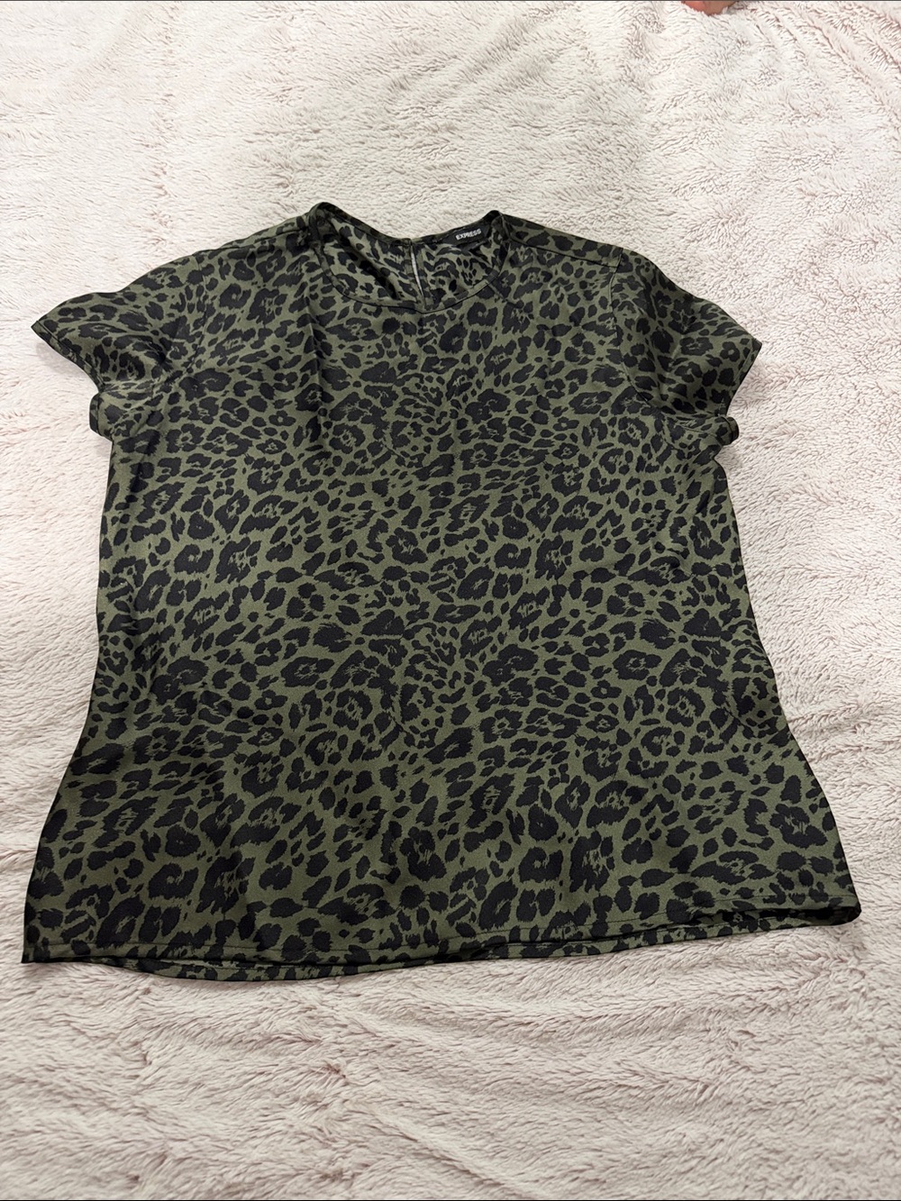Express Olive Green and Black Leopard Short Sleeve Tee